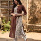 Dark Brown Cotton Straight Kurta with Floral Printed Panel and Contrast Border Sleeves