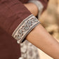 Dark Brown Cotton Straight Kurta with Floral Printed Panel and Contrast Border Sleeves