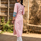Chic Pastel Pink Cotton Kurta with Blue Floral Yoke Design & Sleeve Patch Accents