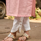 Chic Pastel Pink Cotton Kurta with Blue Floral Yoke Design & Sleeve Patch Accents