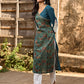 Teal Cotton Kurta with Printed Floral Asymmetric Panel