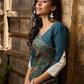 Teal Cotton Kurta with Printed Floral Asymmetric Panel