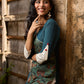 Teal Cotton Kurta with Printed Floral Asymmetric Panel