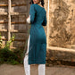 Teal Cotton Kurta with Printed Floral Asymmetric Panel