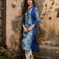 Stylish Navy Blue Cotton Kurta with Contemporary Printed Panel
