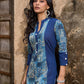 Stylish Navy Blue Cotton Kurta with Contemporary Printed Panel