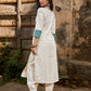 Off White Cotton Flex Kurta with Contrasting Teal Combination Yoke