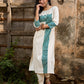 Off White Cotton Flex Kurta with Contrasting Teal Combination Yoke