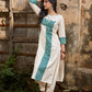 Off White Cotton Flex Kurta with Contrasting Teal Combination Yoke