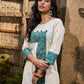 Off White Cotton Flex Kurta with Contrasting Teal Combination Yoke