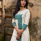 Off White Cotton Flex Kurta with Contrasting Teal Combination Yoke