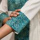Off White Cotton Flex Kurta with Contrasting Teal Combination Yoke