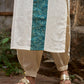 Off White Cotton Flex Kurta with Contrasting Teal Combination Yoke