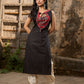 Black Cotton Contemporary Kurta with Printed Yoke and Contrast Accents