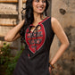Black Cotton Contemporary Kurta with Printed Yoke and Contrast Accents