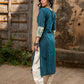 Artful Teal Cotton Kurta Featuring Madhubani Panel Yoke & Cuff Highlights