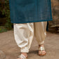 Artful Teal Cotton Kurta Featuring Madhubani Panel Yoke & Cuff Highlights