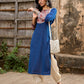 Elegant Navy Blue Cotton Kurta with Vibrant Printed Yoke & Statement Neckline