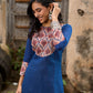 Elegant Navy Blue Cotton Kurta with Vibrant Printed Yoke & Statement Neckline