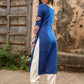 Elegant Navy Blue Cotton Kurta with Vibrant Printed Yoke & Statement Neckline