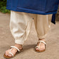 Elegant Navy Blue Cotton Kurta with Vibrant Printed Yoke & Statement Neckline