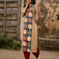 Beige Cotton Kurta with Artistic Circular Printed Panel, Highlight Placket & Sleeves