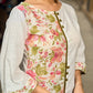 Tailored White Cotton Kurta with Pink Floral Printed Side Panel & Olive Trim Detailing