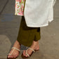 Tailored White Cotton Kurta with Pink Floral Printed Side Panel & Olive Trim Detailing