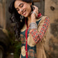 Beige Cotton Kurta with Artistic Circular Printed Panel, Highlight Placket & Sleeves