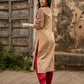 Beige Cotton Kurta with Artistic Circular Printed Panel, Highlight Placket & Sleeves