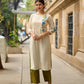 Serene Off-White Cotton Flex Kurta with Artistic Hand Painted Blue Floral Motif & Simple Silhouette