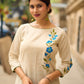Serene Off-White Cotton Flex Kurta with Artistic Hand Painted Blue Floral Motif & Simple Silhouette