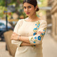 Serene Off-White Cotton Flex Kurta with Artistic Hand Painted Blue Floral Motif & Simple Silhouette
