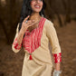 Graceful Light Beige Rayon Kurta with Maroon Striped Yoke & Floral Sleeves