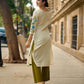 Serene Off-White Cotton Flex Kurta with Artistic Hand Painted Blue Floral Motif & Simple Silhouette