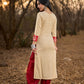 Graceful Light Beige Rayon Kurta with Maroon Striped Yoke & Floral Sleeves