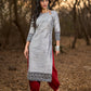 Timeless Grey Cotton Silk Kurta with Keyhole Neckline, Ikat Hem & Cuff Design