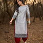 Timeless Grey Cotton Silk Kurta with Keyhole Neckline, Ikat Hem & Cuff Design