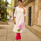 Blooming White Cotton Kurta with Signature Pichwai Hand Painted Pink Lotus & Contrast Trim Detail