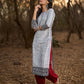 Timeless Grey Cotton Silk Kurta with Keyhole Neckline, Ikat Hem & Cuff Design