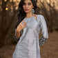 Timeless Grey Cotton Silk Kurta with Keyhole Neckline, Ikat Hem & Cuff Design