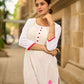 Blooming White Cotton Kurta with Signature Pichwai Hand Painted Pink Lotus & Contrast Trim Detail