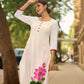 Blooming White Cotton Kurta with Signature Pichwai Hand Painted Pink Lotus & Contrast Trim Detail