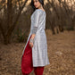 Timeless Grey Cotton Silk Kurta with Keyhole Neckline, Ikat Hem & Cuff Design