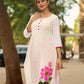 Blooming White Cotton Kurta with Signature Pichwai Hand Painted Pink Lotus & Contrast Trim Detail