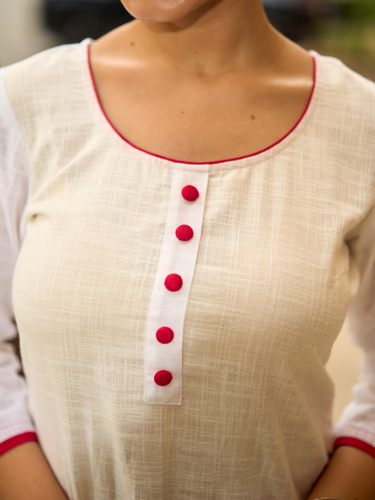 Blooming White Cotton Kurta with Signature Pichwai Hand Painted Pink Lotus & Contrast Trim Detail