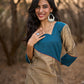 Gold Cotton Silk Kurta with Contrasting Asymmetrical Striped Yoke & Sleeve