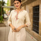 Soulful Off-White Cotton Kurta with Pink Floral Embroidered Neckline & Sleeves