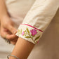 Soulful Off-White Cotton Kurta with Pink Floral Embroidered Neckline & Sleeves