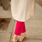 Soulful Off-White Cotton Kurta with Pink Floral Embroidered Neckline & Sleeves